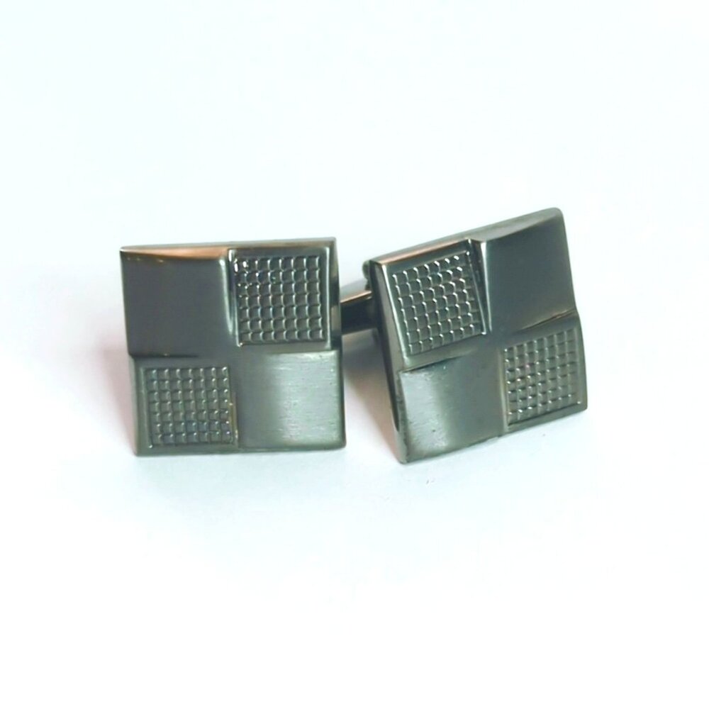Gray Gunmetal Dual Pattern Square Cufflinks